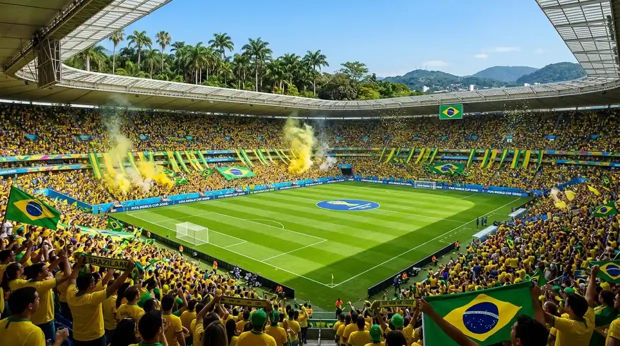 De Braziliaanse nationale ploeg in hun iconische gele shirts