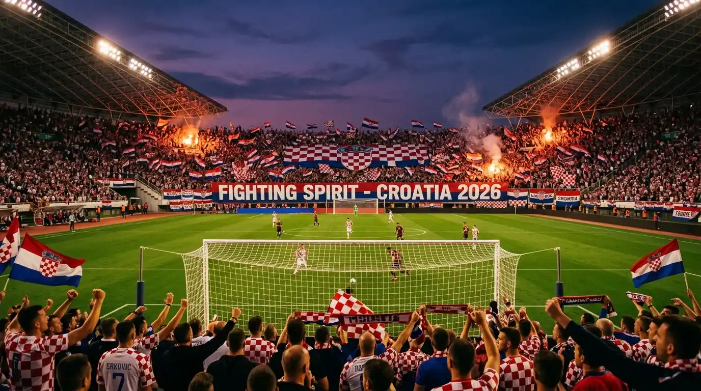 Het Kroatische nationale elftal met de iconische geblokte shirts