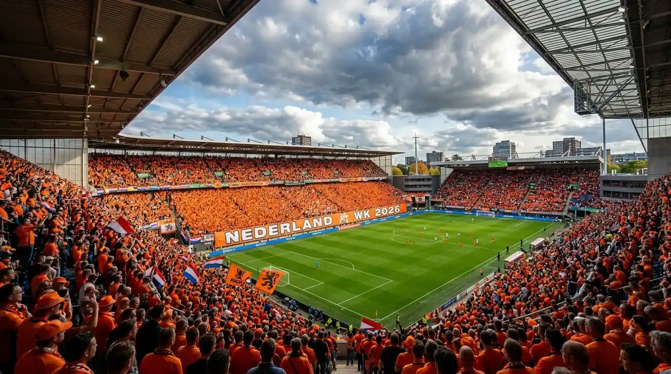 Het Nederlands elftal in hun iconische oranje shirts