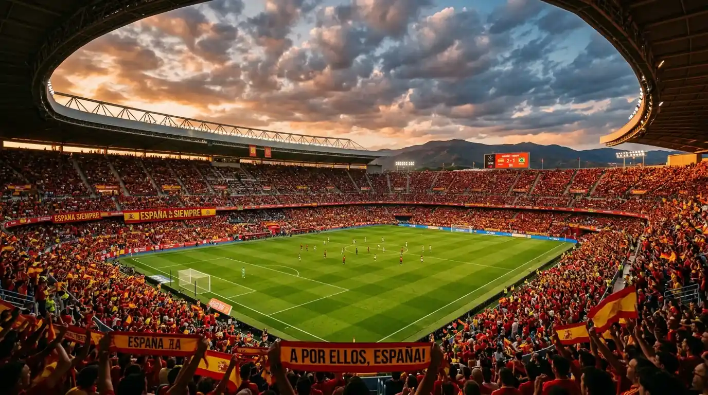 Het Spaanse nationale elftal in hun rode shirts