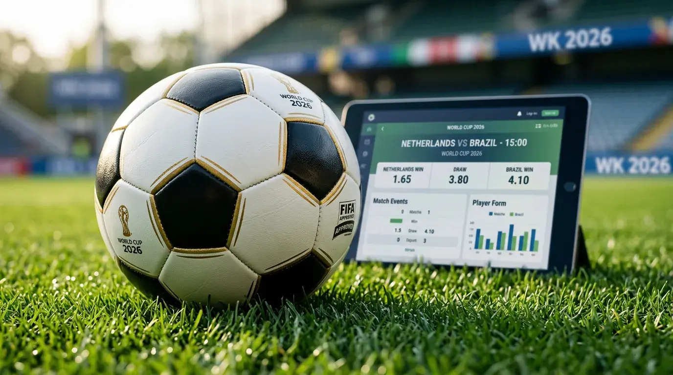 Voetbal en wedformulier met quoteringen voor WK 2026 wedstrijden