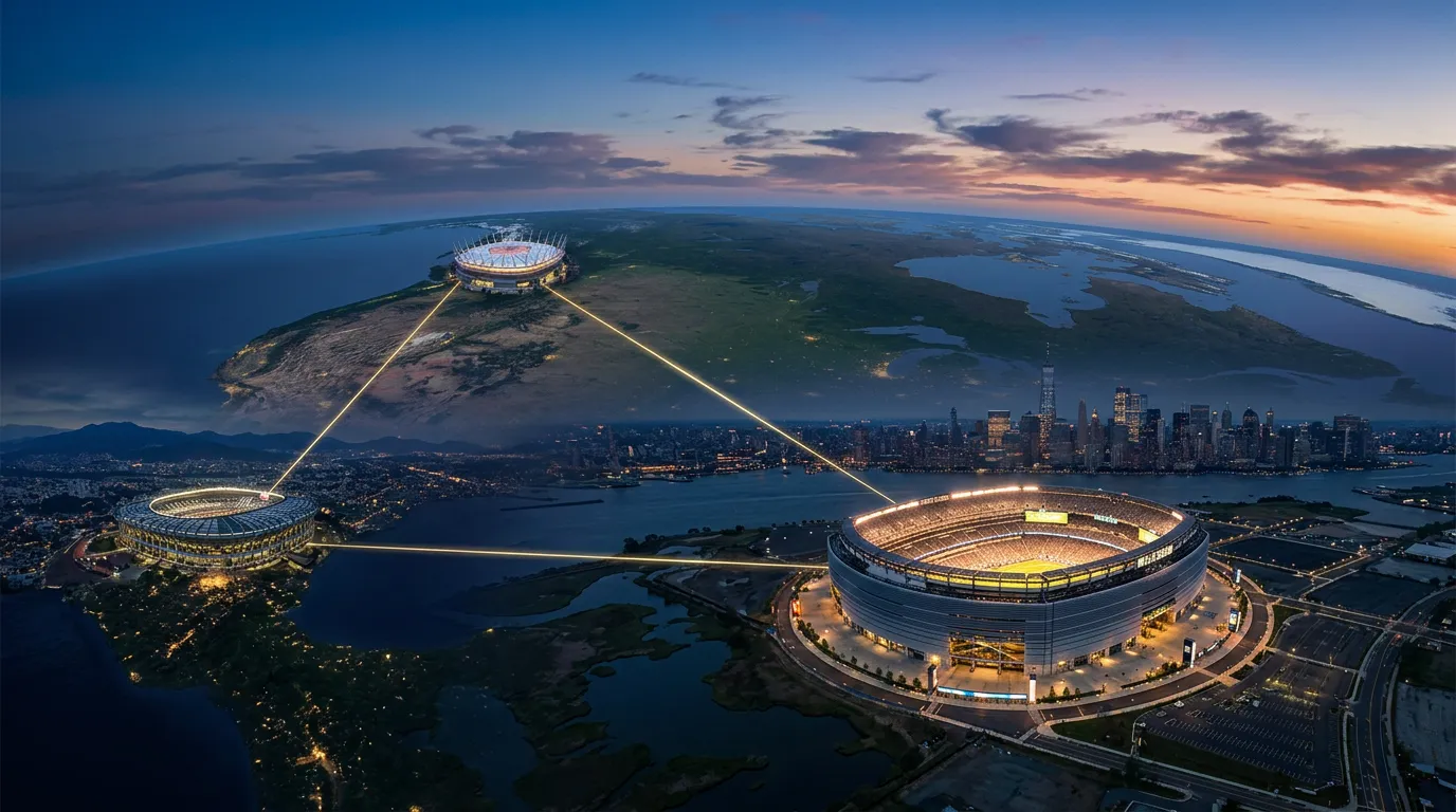 Overzicht van de drie gastlanden van het WK 2026 met stadions in de Verenigde Staten, Mexico en Canada