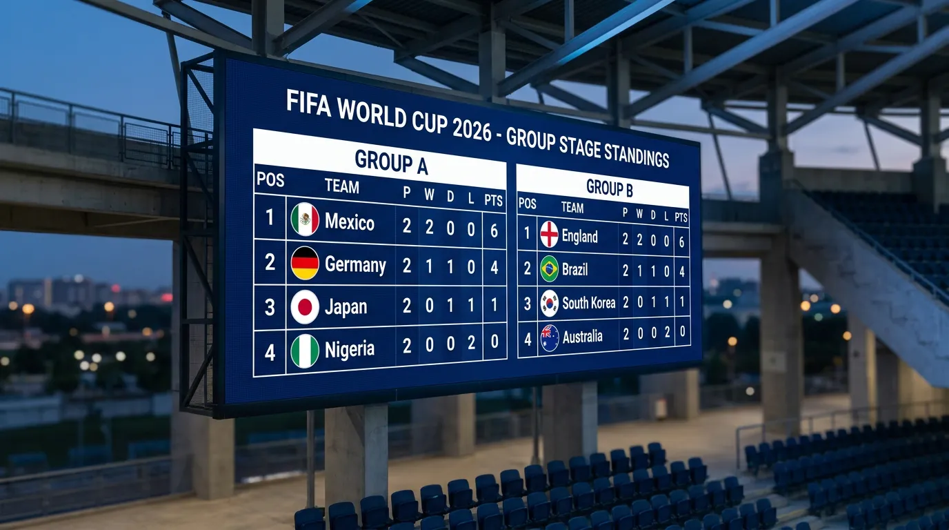 Grafische weergave van alle 12 WK 2026 groepen met teamlogo's