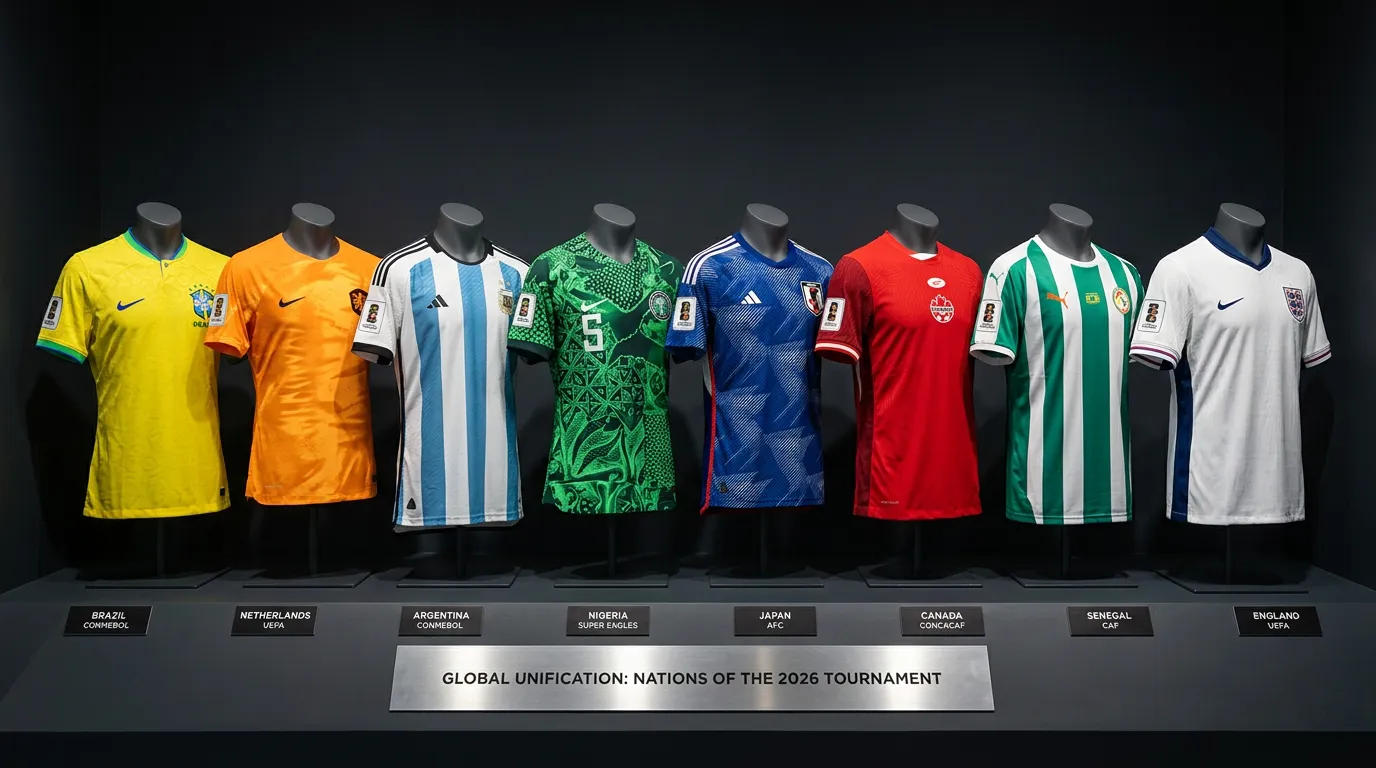 Diverse nationale voetbalelftallen uit Afrika en Azië in hun teamkleuren